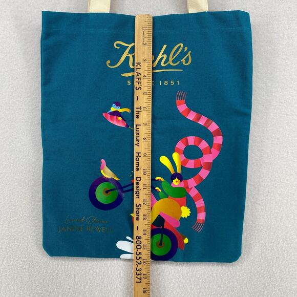 KIEHLS Limited Edition Art Janine Rewell Reusable Canvas Tote Shopping Bag Blue - Picture 12 of 13
